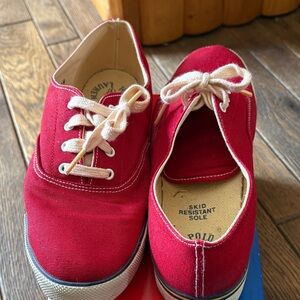 Bold Red Women’s Sneakers with Skid Resistant Sole